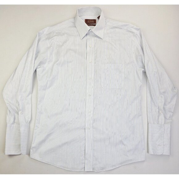 Tasso Elba Spa Iron Free Size 15.5 32-33 Medium Men Blue White Black French Cuff - Picture 5 of 10